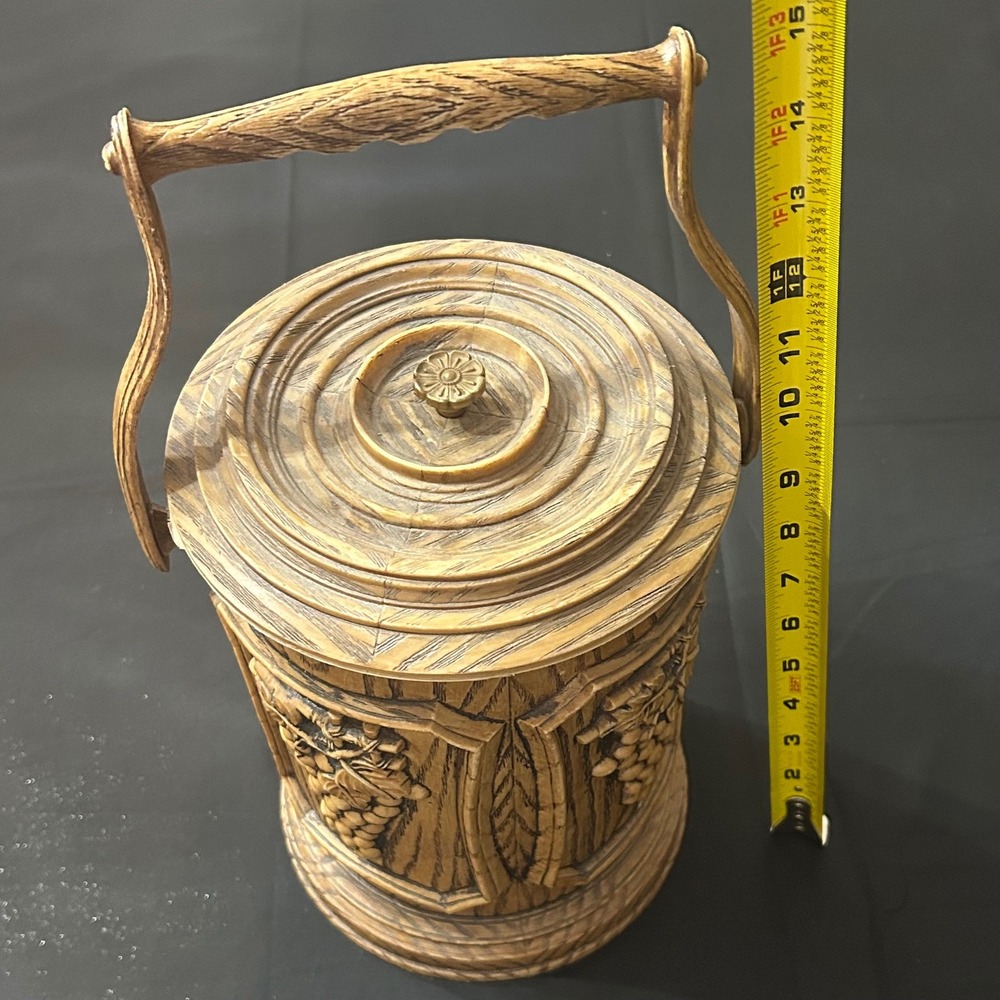 Vintage Faux Wood Grape Ice Bucket Insulated Barware Wine Barrel Style 9.5in - Picture 6 of 6